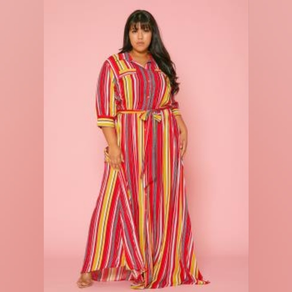 Strip multi color button down maxi shirt dress - Picture 13 of 13